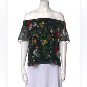 Tibi 100% silk Floral Off-Shoulder Top, S